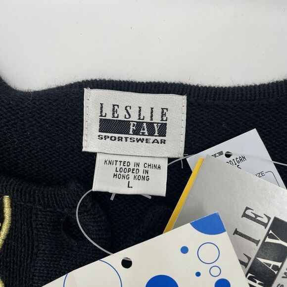 Leslie Fay Vintage Women Large Black Sweater Beaded Embellished Sequin Cardigan - Picture 3 of 15